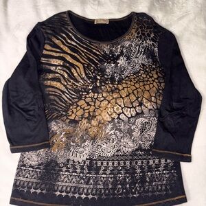Cato Black and Gold Patterned Blouse